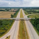 Aerial view of I-196 highway intersection in western Michigan bear South Haven