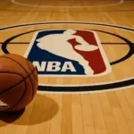 NBA BASKETBALL COURT WITH BALL This content was generated by an Artificial Intelligence (AI) system.
