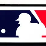Selective focus of the MLB (Major League Baseball) logo. It is the premier professional baseball league in North America
