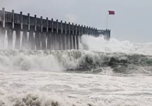 Photo taken amid sea spray and crashing waves as Hurricane Ike's outer bands impact the Florida coast^ September 2008.