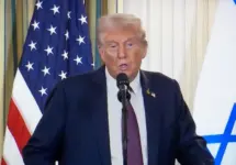 U.S. President Donald Trump takes part in a joint press conference with the Israeli Prime Minister. Washington^ D.C.^ USA - September 30 2025