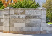 Entrance to Harvard Medical School campus of this private Ivy League research university. Boston^ MA^ USA - October 26^ 2025