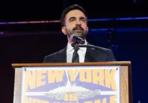 NYC Zohran Mamdani speaks during 'New York is not for sale' rally at Forest Hill Stadium in New York on October 26^ 2025.
