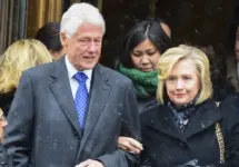 Bill & Hillary Clinton at funeral services held for former New York governor Mario Cuomo at St. Ignatius Loyola Church on Manhattan's Upper East Side. NEW YORK CITY - JANUARY 6 2015