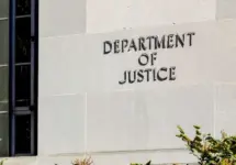 Sign of United States Department of Justice(DOJ) on their headquarters building in Washington^ D.C. USA. Washington D.C.^ USA - March 1^ 2020: