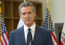 CA Governor Gavin Newsom speaking at a press conference Turlock^ CA - Jan 6^ 2025