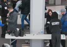 Security Checkpoint and control in Toronto^ Canada - March 24 2018: Scanning Machines^ People's Bags Getting Checked.