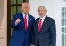 President Donald J Trump welcomes Israeli Prime Minister Benjamin Netanyahu to the White House. Washington^DC^ United States^ April 7 2025