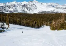 Unknown skiers have the hill to themselves at June Mountain Ski Resort^ a small resort tucked away in the Eastern Sierra Nevada mountains in California.