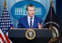 Pete Hegseth^ Defense Secretary^ speaks at a White House press briefing after a Black Hawk helicopter collided with American Airlines flight 5342 by DCA airport WASHINGTON – January 30 2025
