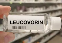 Bottle of LEUCOVORIN tablets on a hospital pharmacy table used to reduce methotrexate toxicity a folinic acid supplement.