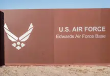 Edwards Air Force base welcome sign. LANCASTER^ CALIFORNIA^ USA - DECEMBER 17^ 2016
