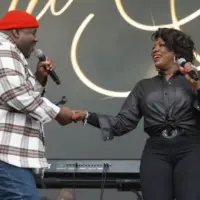 The War and Treaty^ a husband and wife duo consisting of Michael Trotter Jr. and Tanya Trotter^ performs on stage at the 2024 Soundside Music Festival. Bridgeport^ Connecticut - September 29^ 2024