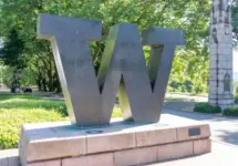 ‘W’ logo at University of Washington in Seattle^ WA^ USA - June 15^ 2023. The University of Washington is a public research university located in Seattle.