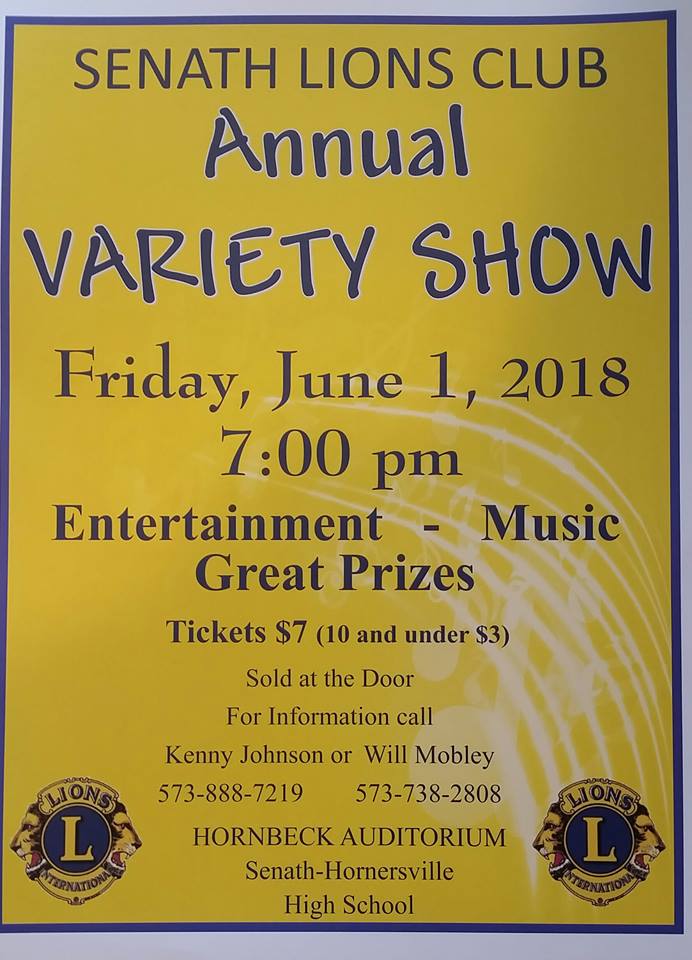 Lions Club Variety Show Friday June 1, at Senath 106.5 KTMO The Wolf