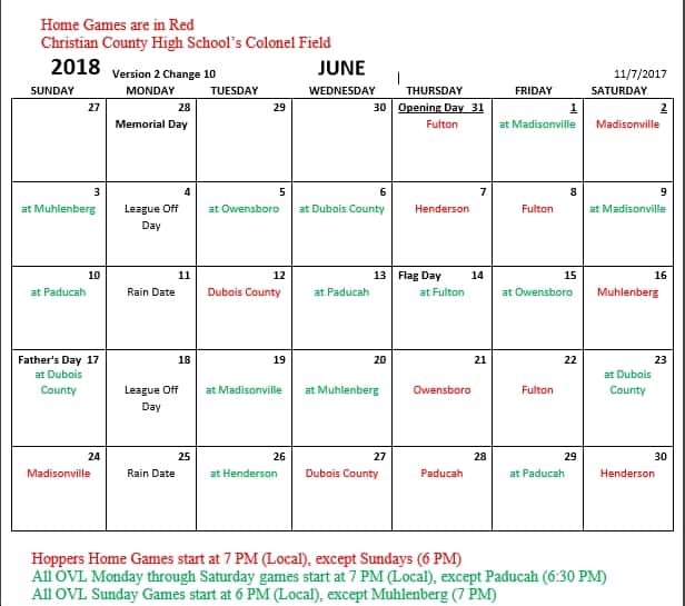 Hoptown Hoppers June schedule
