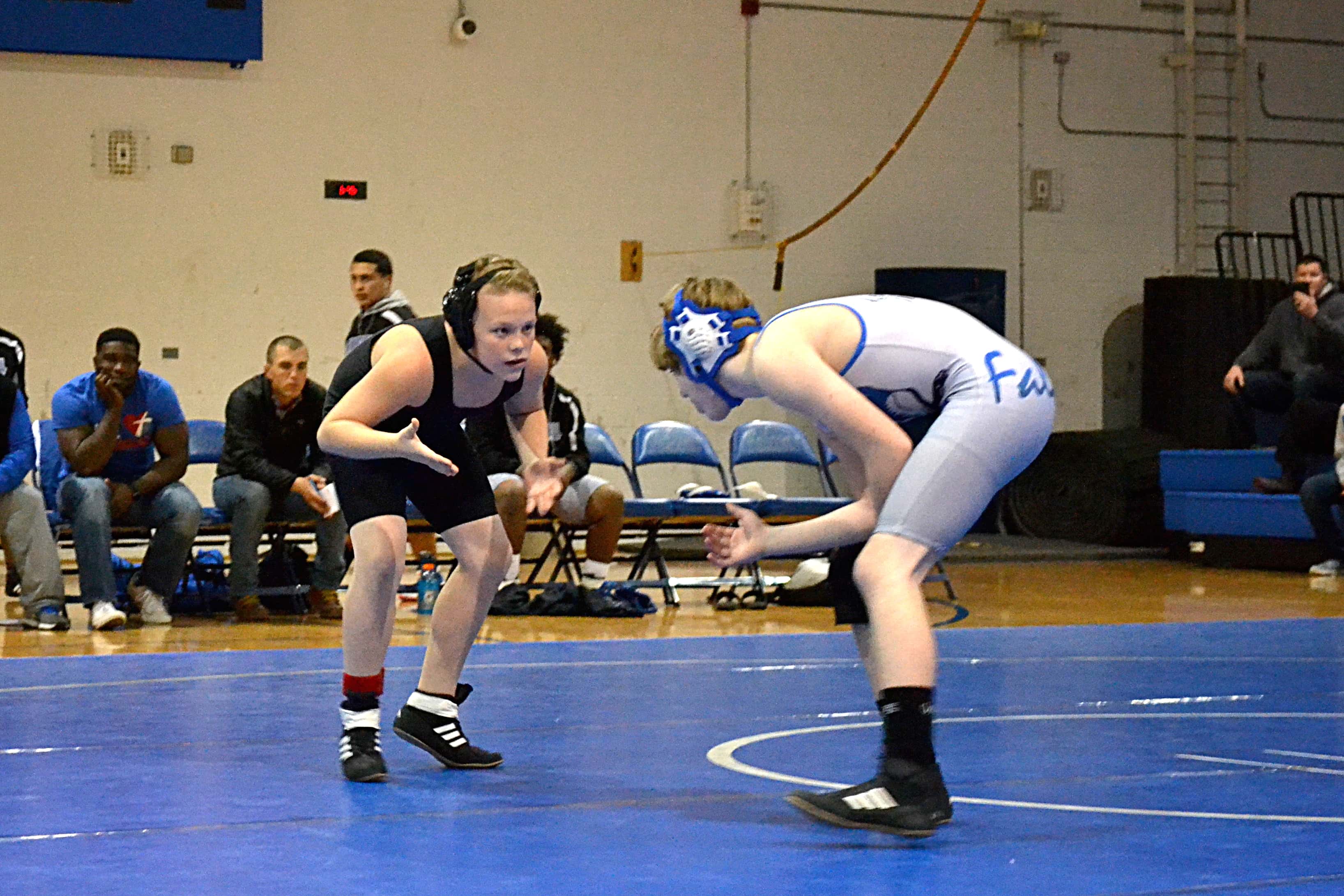 Liam Brubaugh fell to the Falcon’s Nevin Beggle at 120 lbs.: Liam Brubaugh fell to the Falcon's Nevin Beggle at 120 lbs.