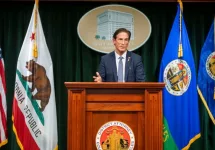 Los Angeles County District Attorney Nathan Hochman speaks in a news conference Friday^ January 3^ 2025 in Los Angeles after meeting relatives of Erik and Lyle Menendez.