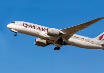 Passenger jet Qatar Boeing taking off at Budapest - Liszt F - international airport. Hungary Budapest Jun. 14^ 2021