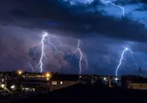 Four lightning bolt strike during a thunderstorm on Long Beach Island^ NJ.
