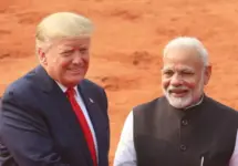 President Donald Trump Indian President Ram Nath Kovind during a ceremonial at the presidential palace NEW DELHI^ INDIA - February 25^ 2020
