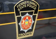 The Pennsylvania State Police Trooper emblem^ on display at the annual PA Farm Show. Harrisburg^ PA / USA - January 8^ 2020