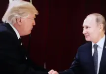 US President Donald Trump and Russian President Vladimir Putin are in conversation. New York^ US - 01 September 2025