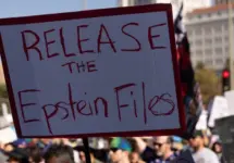Protestors push for the release of the Jeffrey Epstein files during the No Kings movement. Los Angeles^ California^ USA - October 18^ 2025