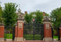 Van Wickle Gates is the main entrance to Brown University main campus on Prospect Street at College Street on College Hill in city of Providence^ Rhode Island RI^ USA.