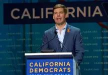 Presidential candidate Eric Swalwell^ Congressman^ speaking at the Democratic National Convention inside Moscone center. San Francisco^ CA - June 01^ 2019