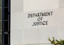 Sign of United States Department of Justice(DOJ) on their headquarters building in Washington^ D.C. USA. Washington D.C.^ USA - March 1^ 2020