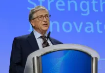 Former Microsoft CEO^ Bill Gates during the launch of a new funding partnership to eradicate polio signing ceremony in Brussels^ Belgium on October 11^ 2023.