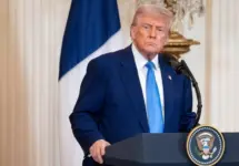 WASHINGTON – Feb. 24^ 2025: U.S. President Donald Trump speaks to reporters in a joint news conference at the White House.