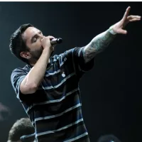 Singer Jeremy McKinnon of American rock band A Day to Remember during performance at festival Rock for People in Hradec Kralove^ Czech republic^ July 3^ 2015.
