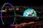 MSG Sphere and High Roller illuminated at night Las Vegas^ Nevada^ USA - November 7th^ 2023