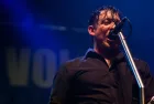 Singer and guitar player Michael Poulsen of Danish Heavy Metal rock band Volbeat performs on stage during the Gigantour tour on February 21^ 2012 in Kent^ Washington.