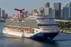 Scenic view of the cruise ship Carnival Horizon leaving the port of Miami at the start of a cruise to the Caribbean. Miami^ Florida^ USA - 4 January 2025