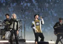 Linkin Park with lead singer Emily Marcia Armstrong perform on stage during the 2025 UEFA Champions League Final Opening ceremony at Munich arena in Munich Munich^ Germany - May 31^ 2025