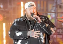 Jelly Roll performs on stage during 2024 New Year's celebration on Times Square in New York on December 31^ 2023.