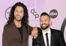 Dan Smyers and Shay Mooney of Dan + Shay at the 2022 American Music Awards ^ Microsoft Theater in Los Angeles^ USA on November 20^ 2022.