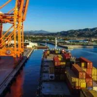 Container vessel approaching the berth Manzanillo^ Mexico - November 1 2015