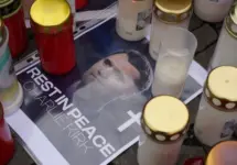 Berlin^ Germany - September 12^ 2025: Makeshift memorial for Charlie Kirk at the Embassy of the United States of America on Pariser Platz in Berlin