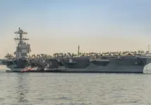 The United States Navy aircraft carrier USS Gerald R. Ford docked in Split^ Croatia on 27 June^ 2023.