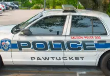 Pawtucket police Ford Crown Victoria police car in the police department^ Pawtucket^ Rhode Island^ USA. PAWTUCKET^ RI^ USA - AUG. 15 2024