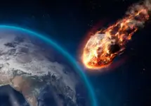 A Meteor glowing as it enters the Earth's atmosphere. Elements of this image furnished by NASA