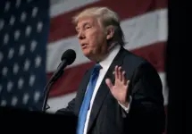 Pres. Donald Trump speaking to his supporters at the “Make America Great Again” rally in the Sioux City Iowa convention center SIOUX CITY^ IOWA^ USA - NOVEMBER 6^ 2016