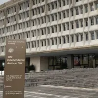 Outside United States Department of Health and Human Services headquarters^ exterior of Herbert Humphrey federal office building Washington DC US - December 02^ 2019