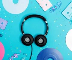 musical-objects-on-a-blue-background