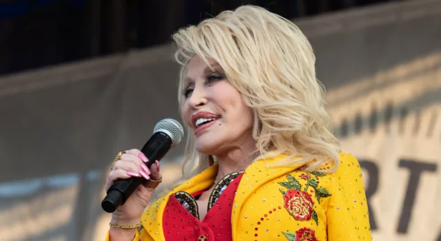 Dolly Parton performs at The Newport Folk Festival in Rhode Island.