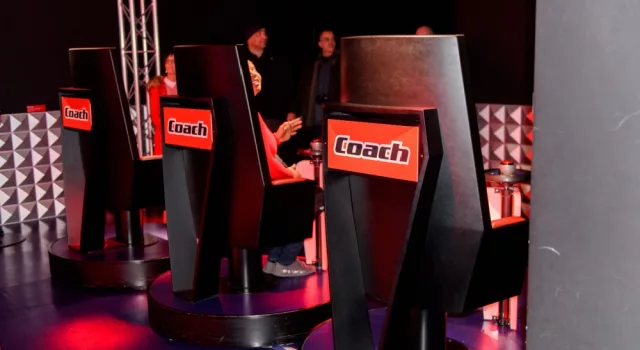 "COACH' chairs in the Replica of NBC's 'The Voice' TV show studio in the Wax Museum Grevin in Paris^ France